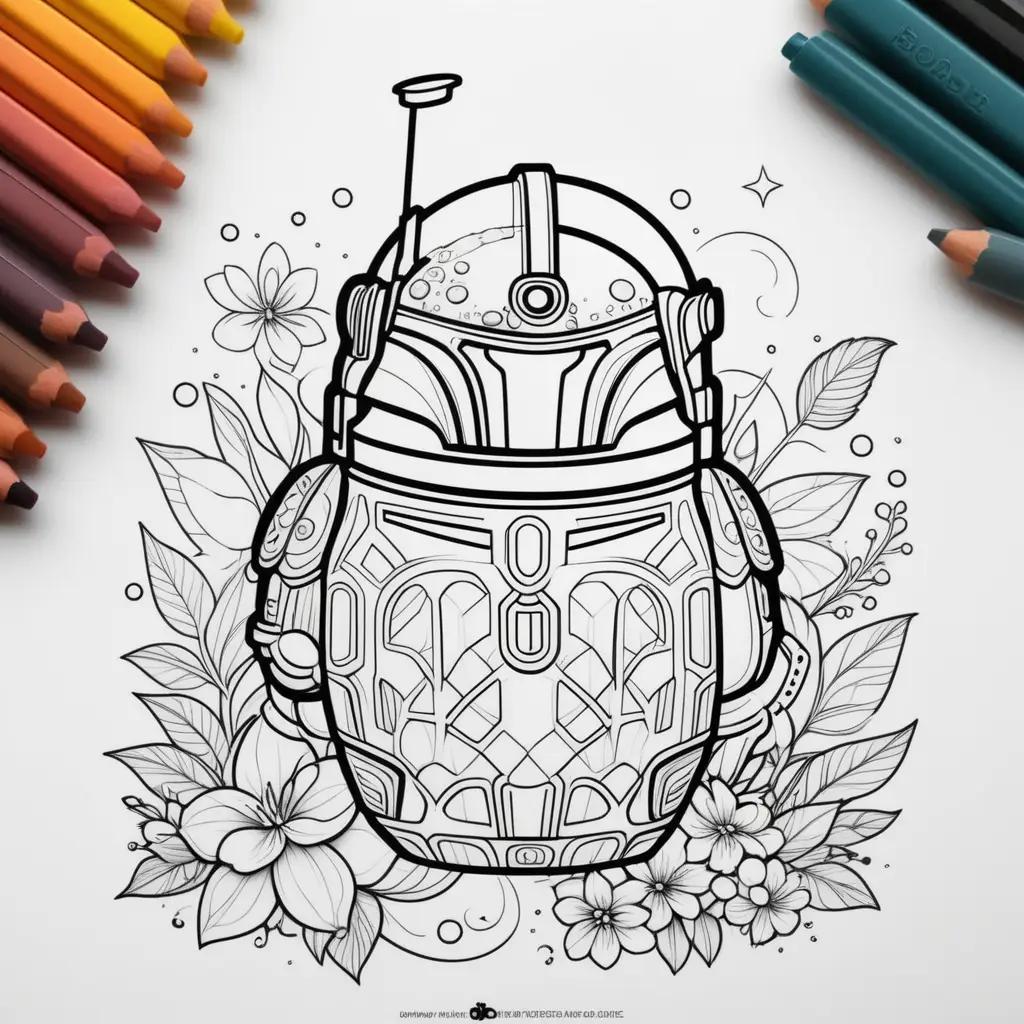 Coloring pages of a boba fett helmet with flowers