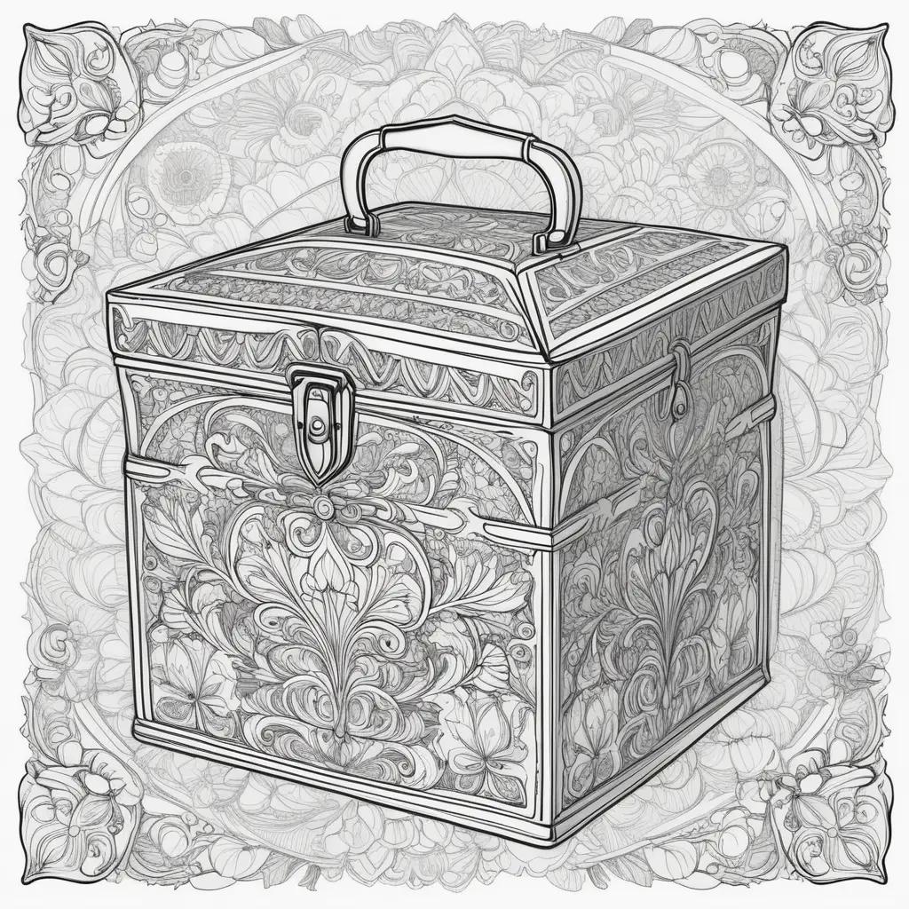 Coloring pages of a box with a handle and floral design