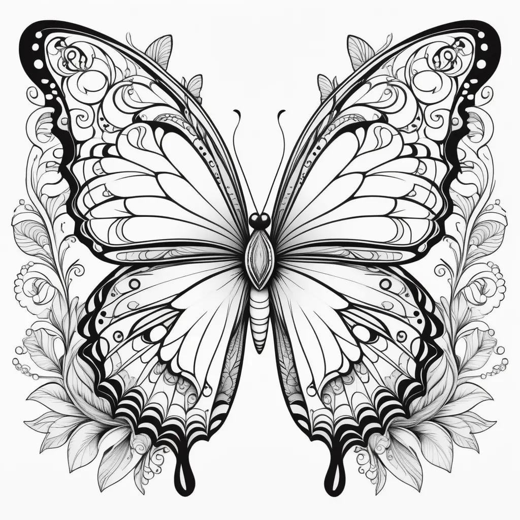 Coloring pages of a butterfly with black and white design