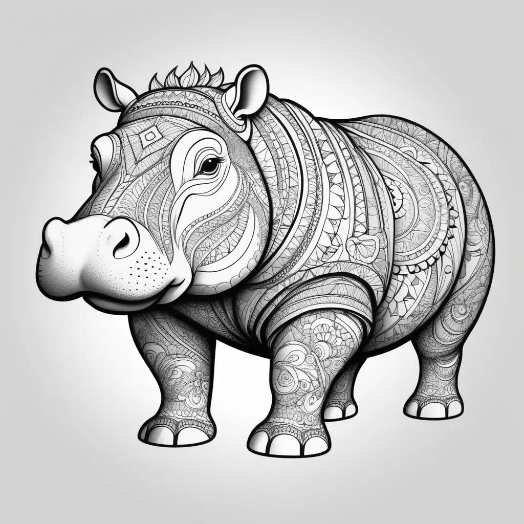 Coloring pages of a cute hippo with intricate patterns