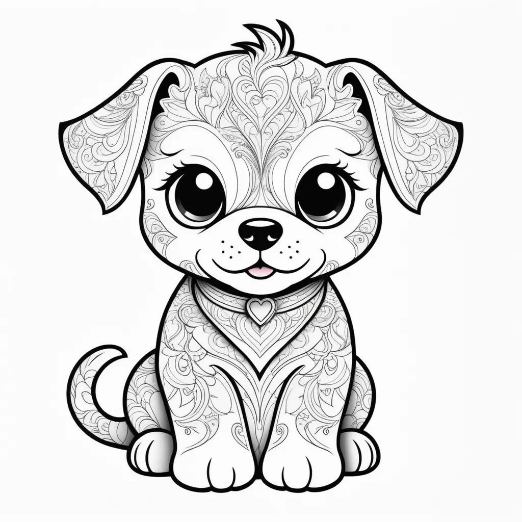 Coloring pages of a cute puppy with a heart