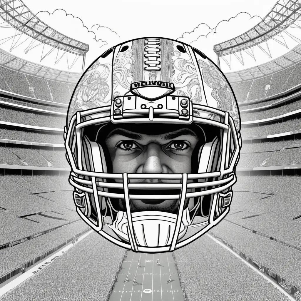 Coloring pages of a football helmet and player