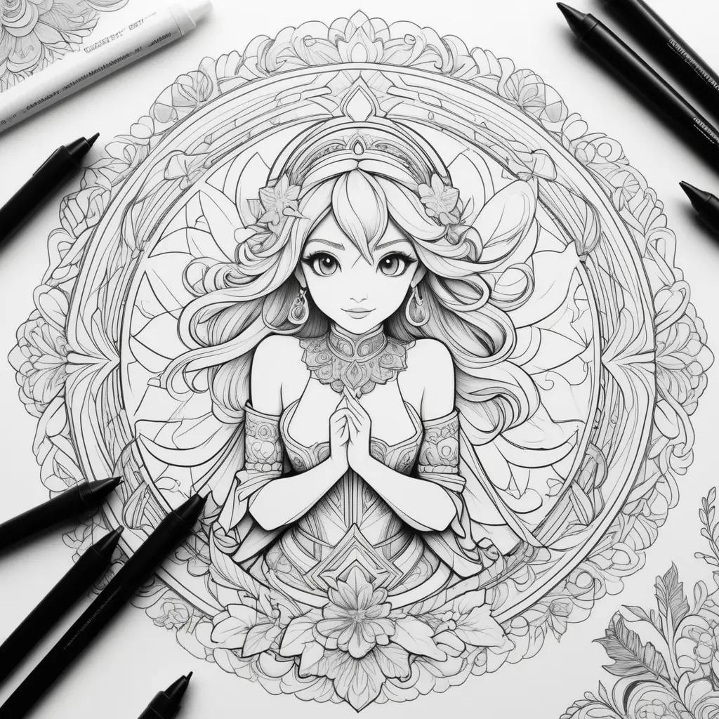 Coloring pages of a girl with flowers and a crown