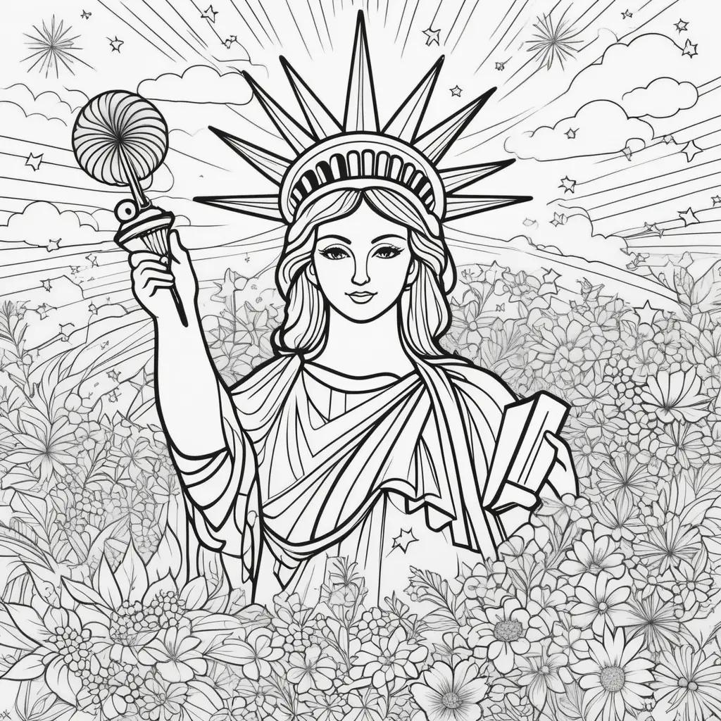 Coloring pages of a lady with a hat and a flag