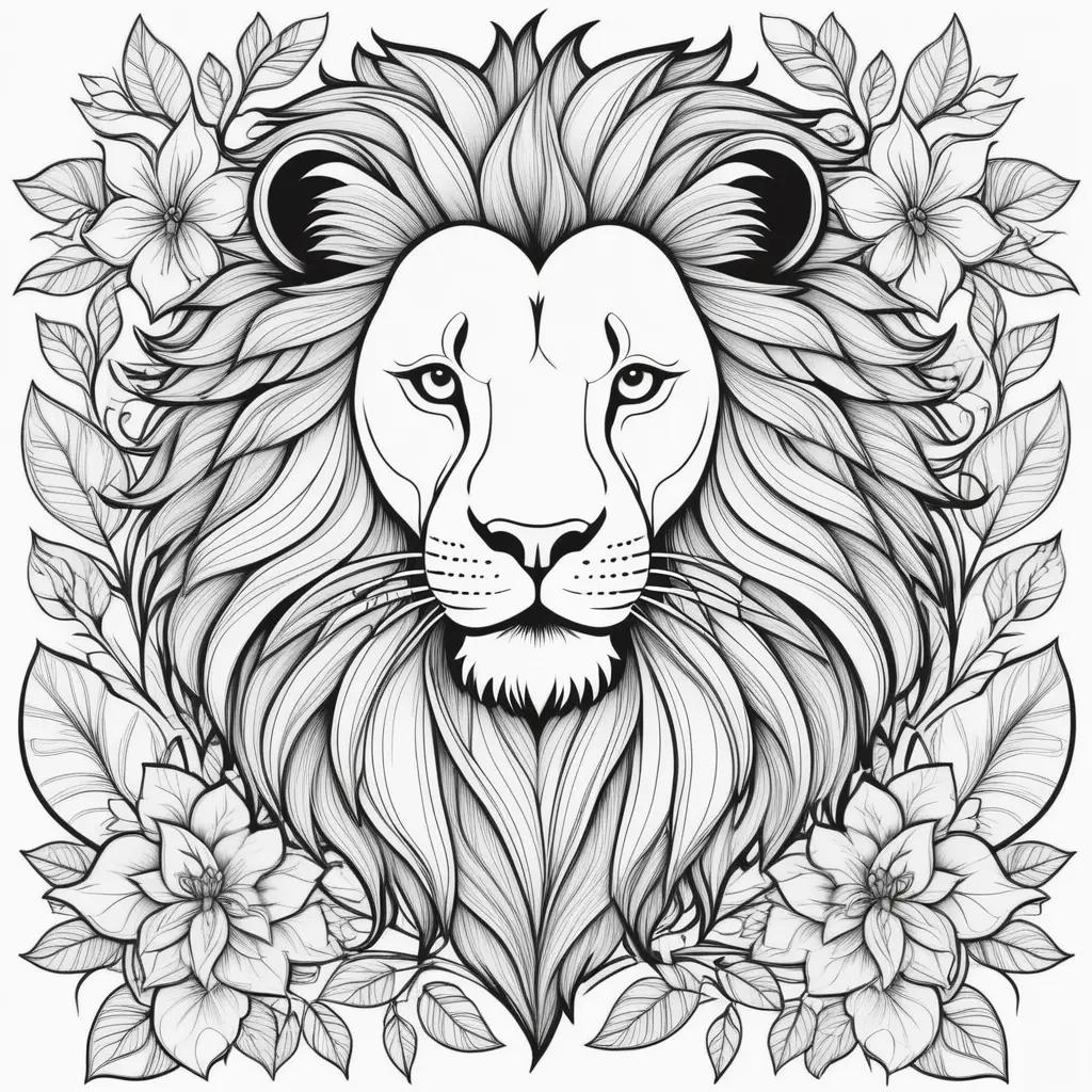 Coloring pages of a lion with a black and white coloring page