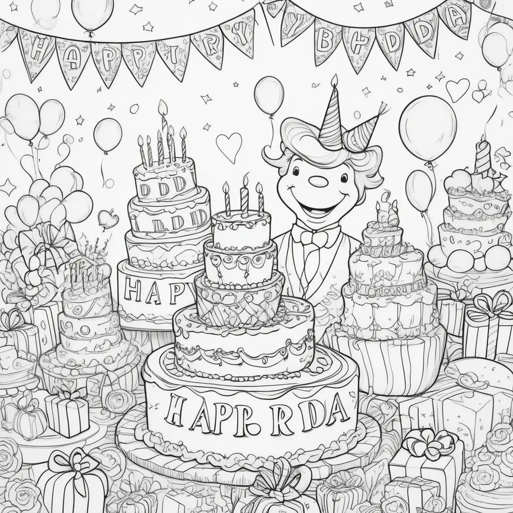 Coloring pages of a man celebrating his birthday