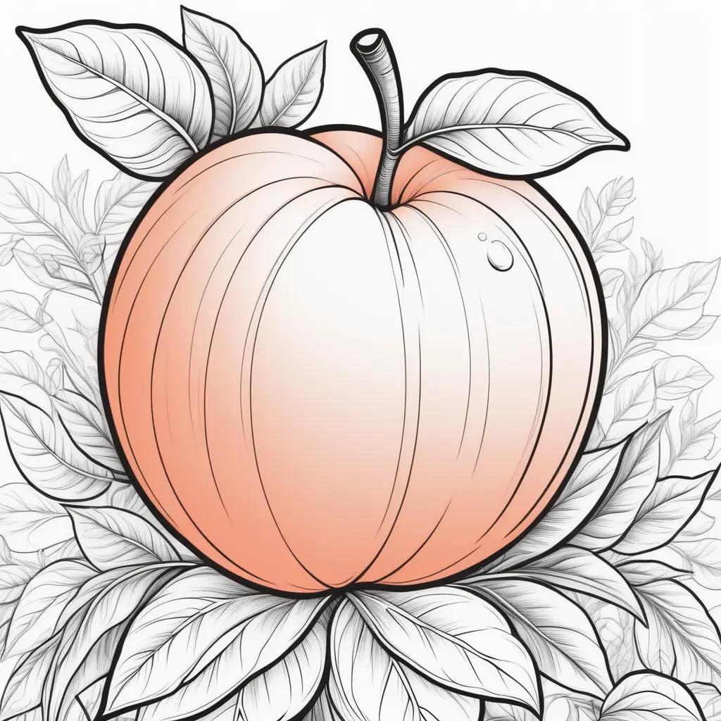 Coloring pages of a peach with leaves