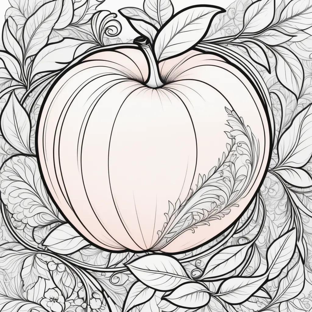 Coloring pages of a peach with leaves