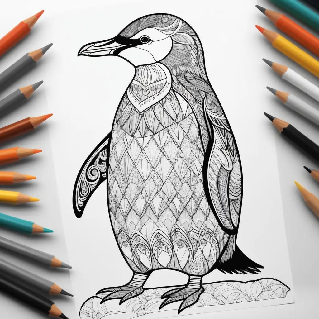 Coloring pages of a penguin with a decorative background