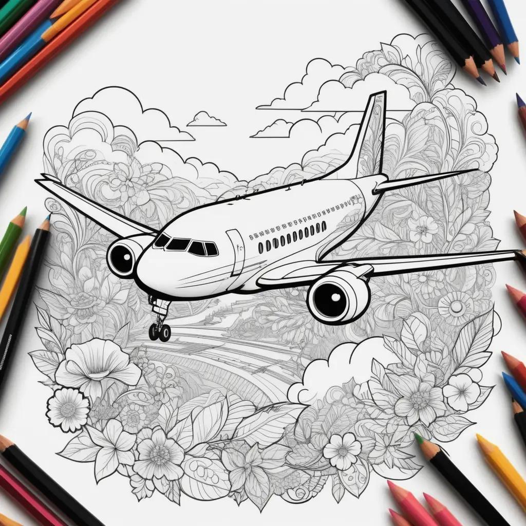 Coloring pages of a plane in a floral background