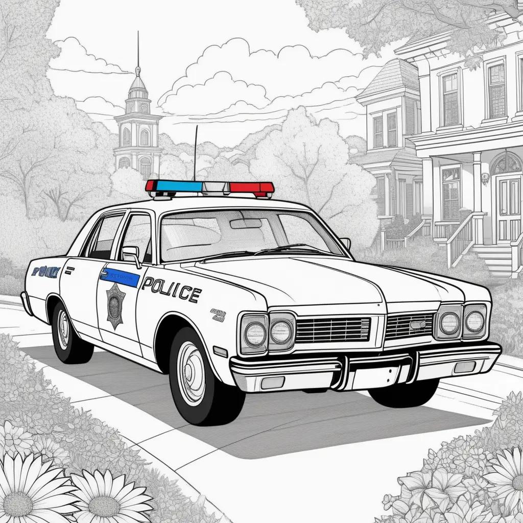 Coloring pages of a police car in a city street