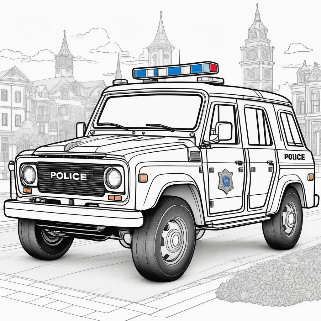 Coloring pages of a police car in the city