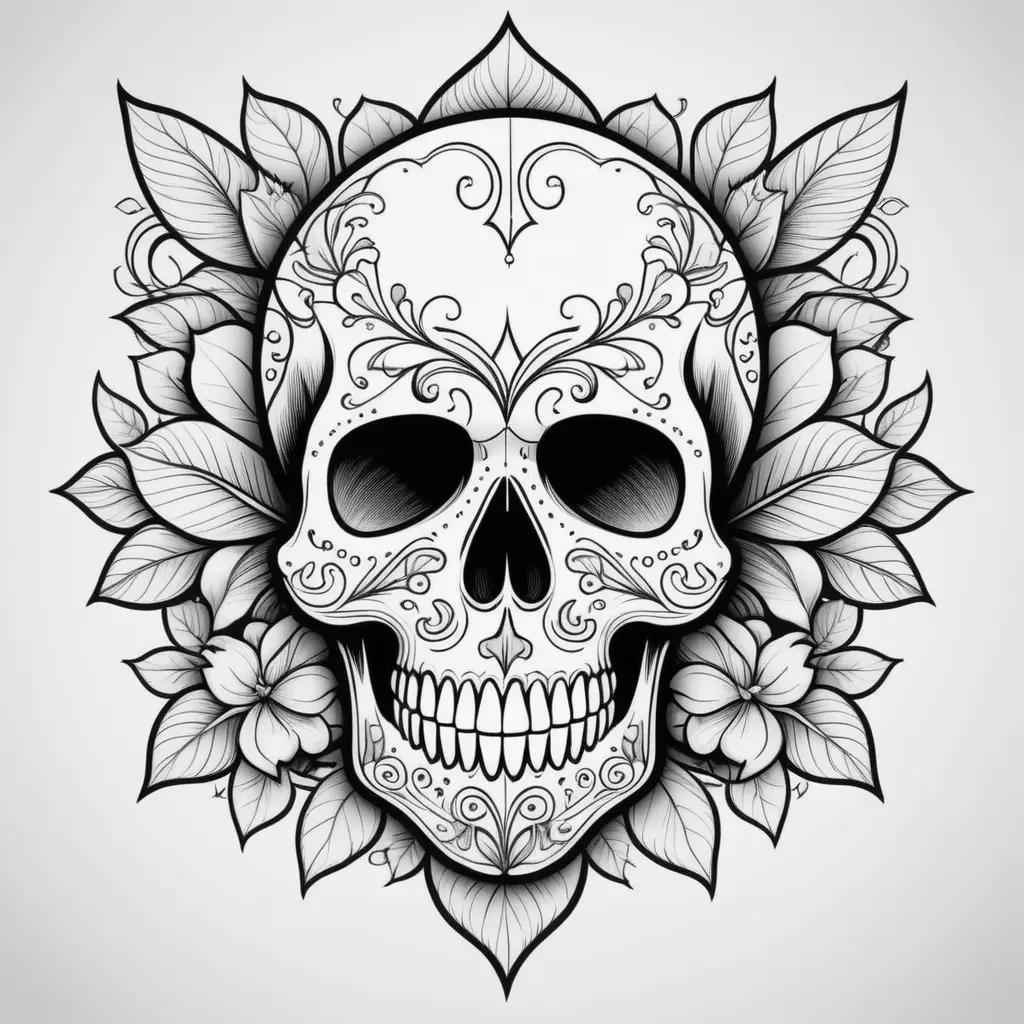 Coloring pages of a skull with floral designs