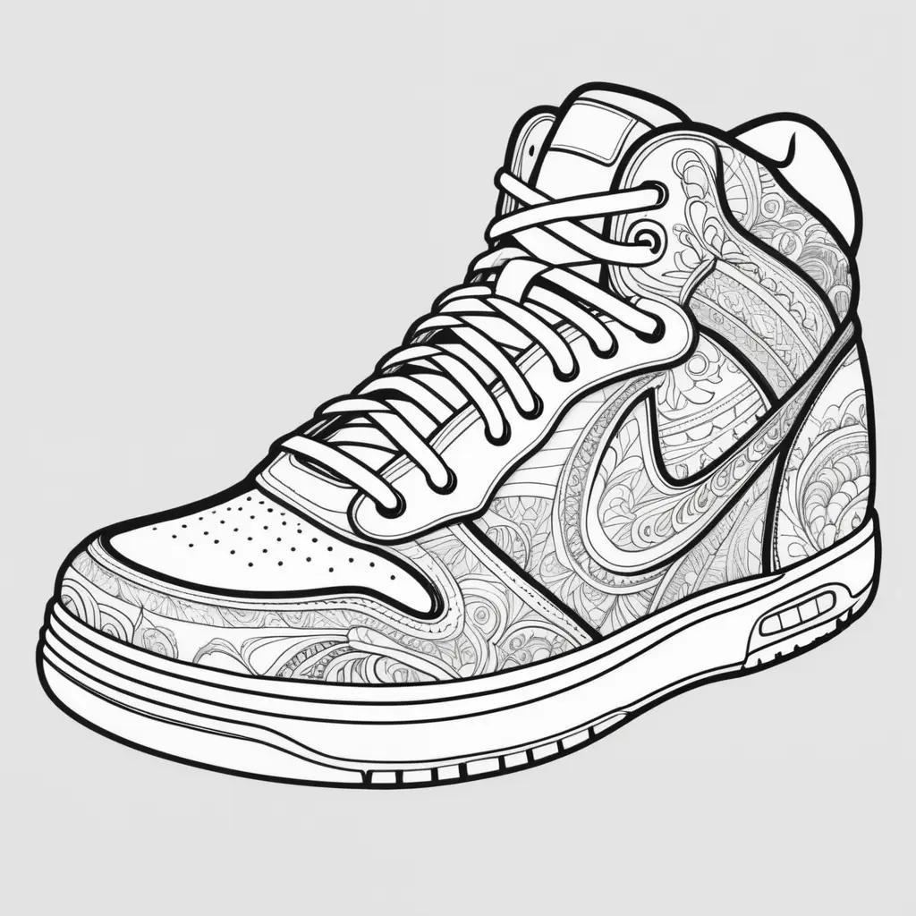 Coloring pages of a sneaker with intricate patterns