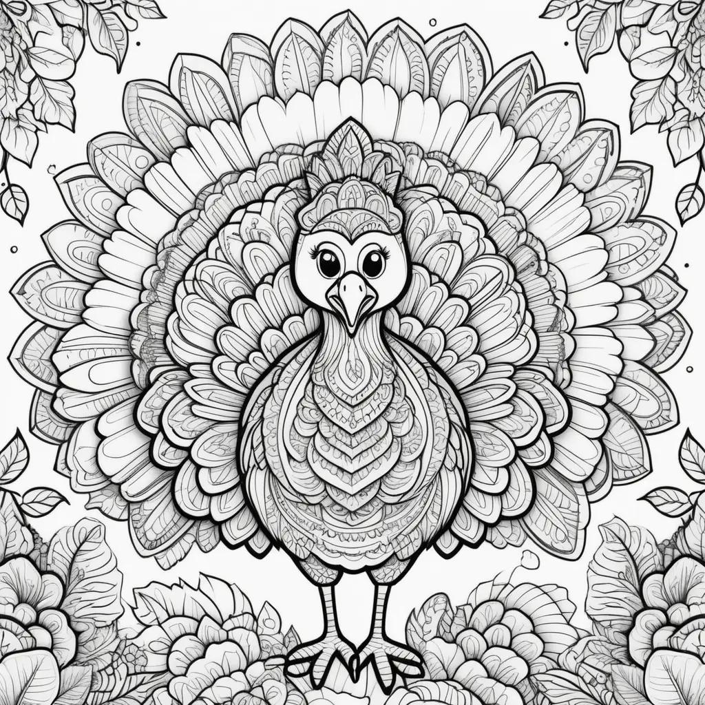 Coloring pages of a turkey with intricate details