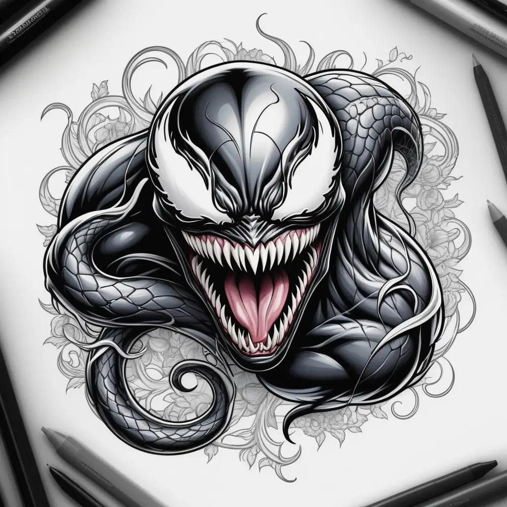 Coloring pages of a venom drawing with black and white coloring