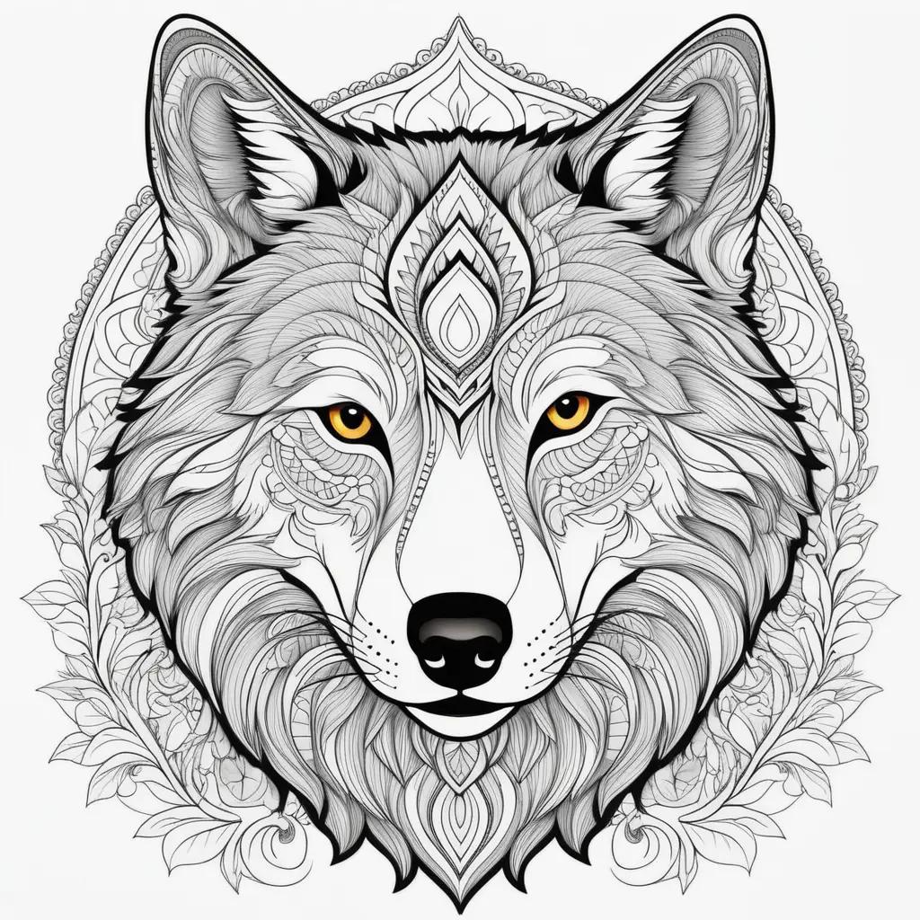 Coloring pages of a wolf with intricate patterns