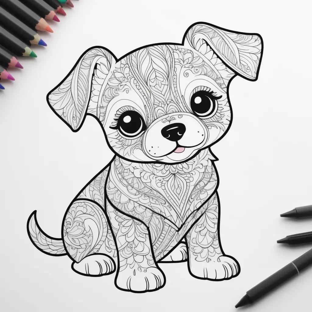 Coloring pages of adorable puppy with different coloring techniques