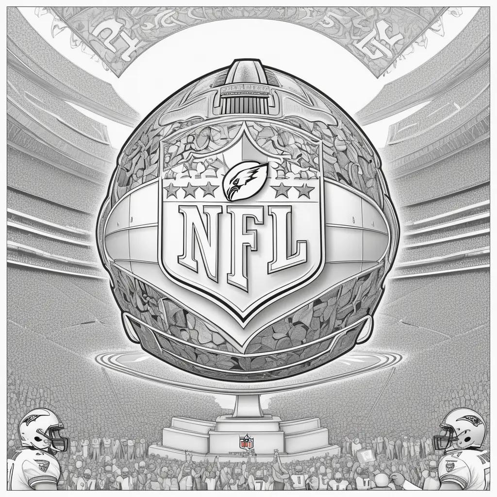 Coloring pages of an NFL football helmet and stadium