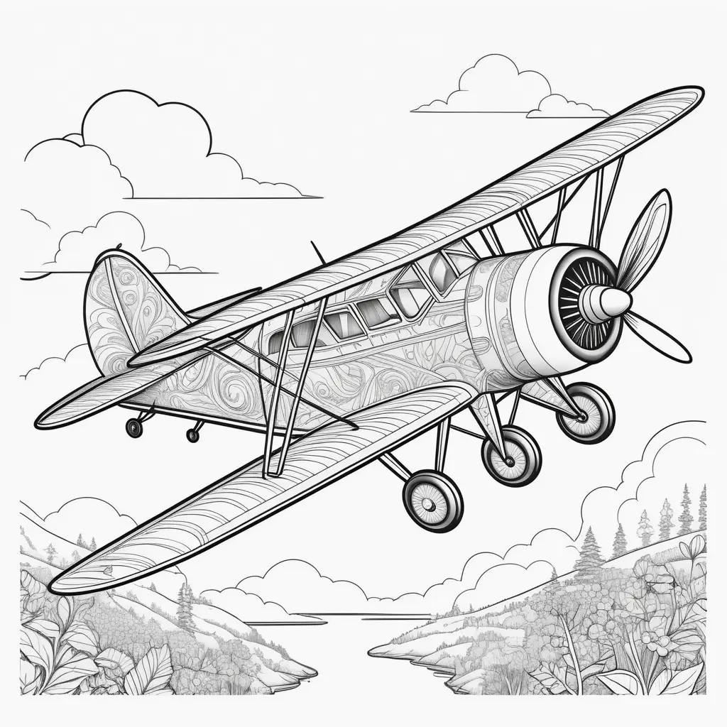 Coloring pages of an airplane in black and white