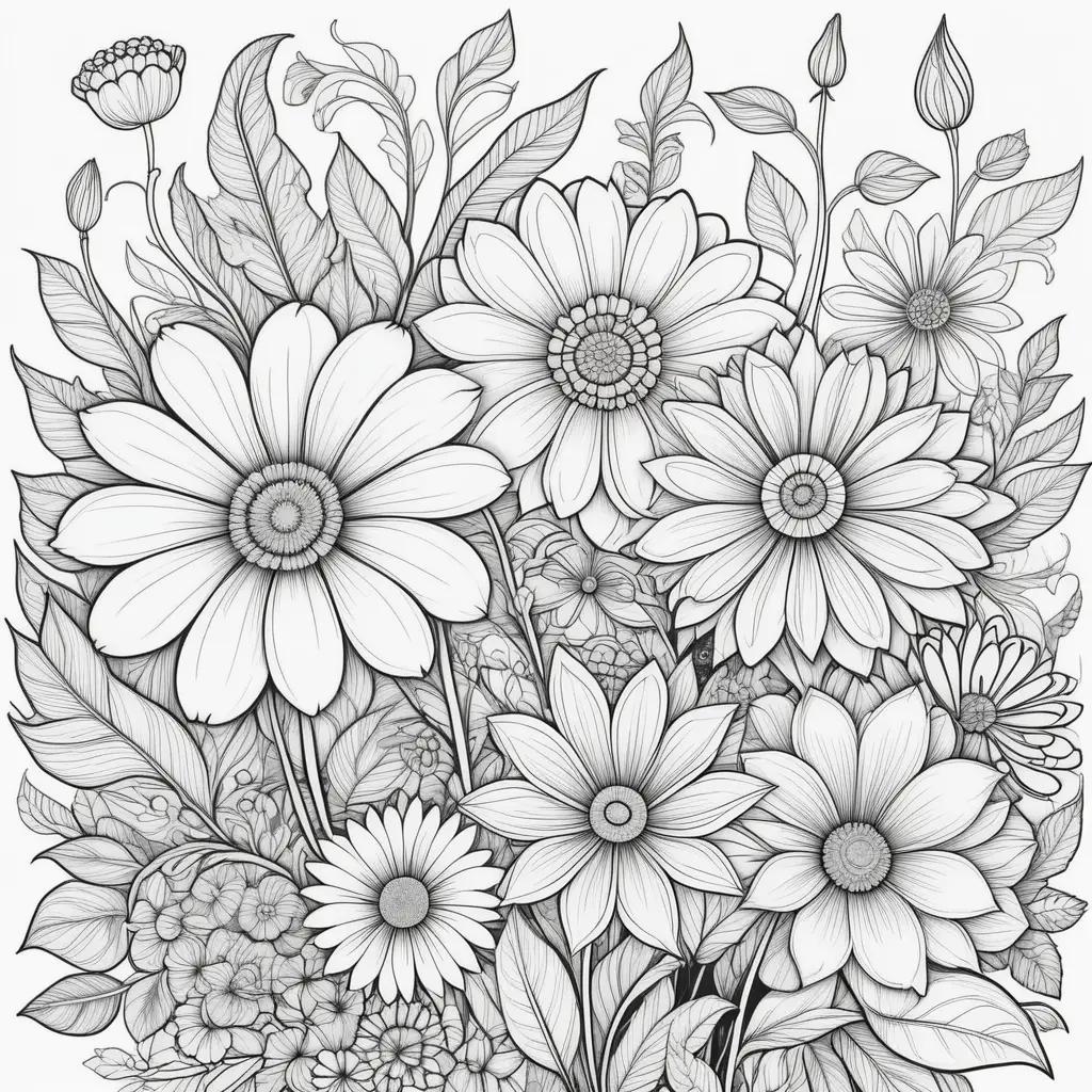 Coloring pages of beautiful flowers in black and white