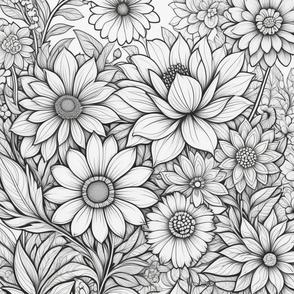 Coloring pages of beautiful flowers in black and white