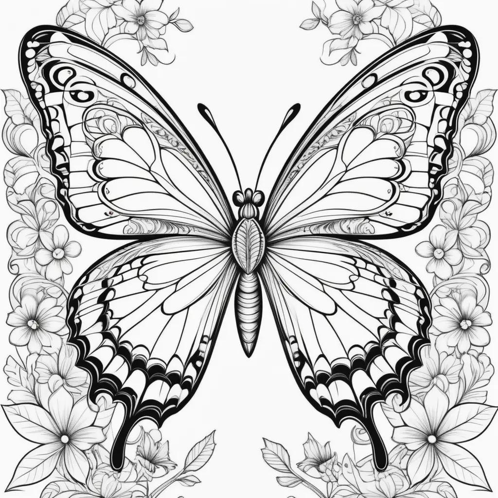 Coloring pages of butterflies with black and white illustrations