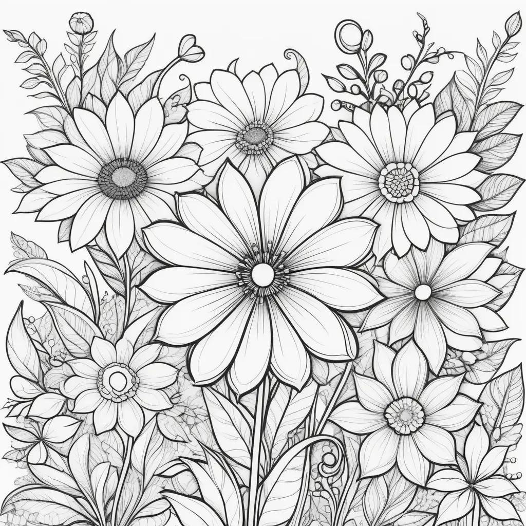 Coloring pages of flowers in black and white