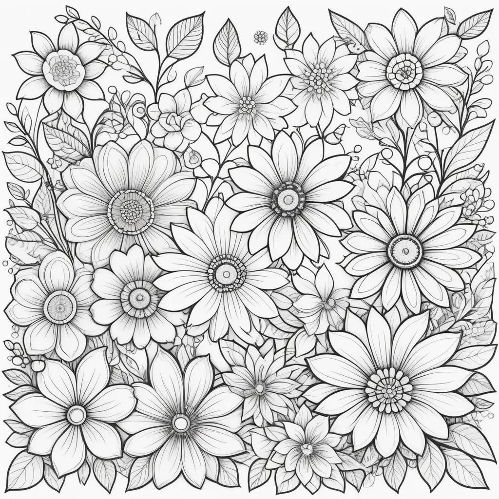 Coloring pages of flowers in black and white