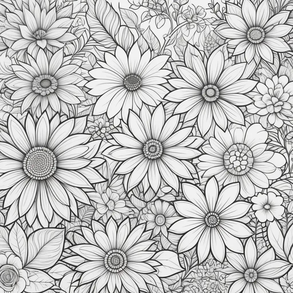 Coloring pages of flowers with black and white coloring