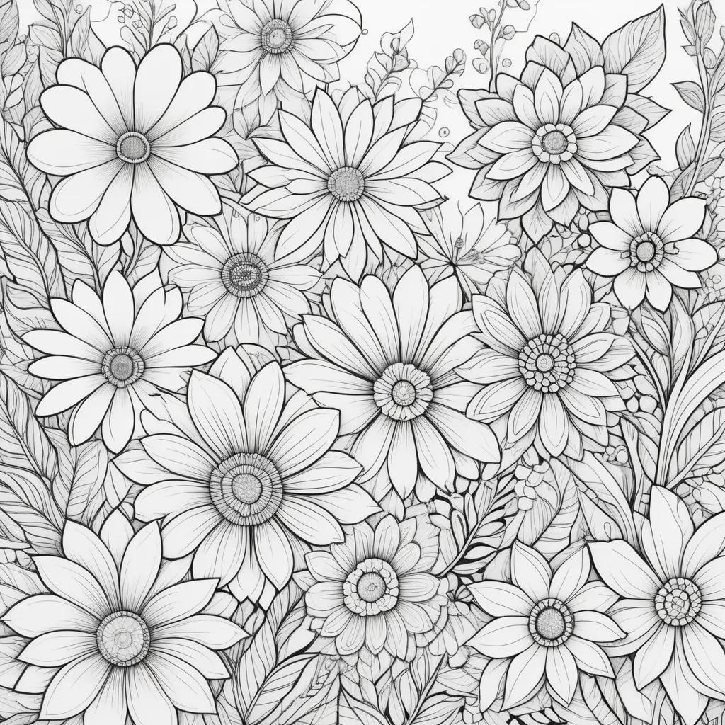 Coloring pages of flowers with black and white coloring