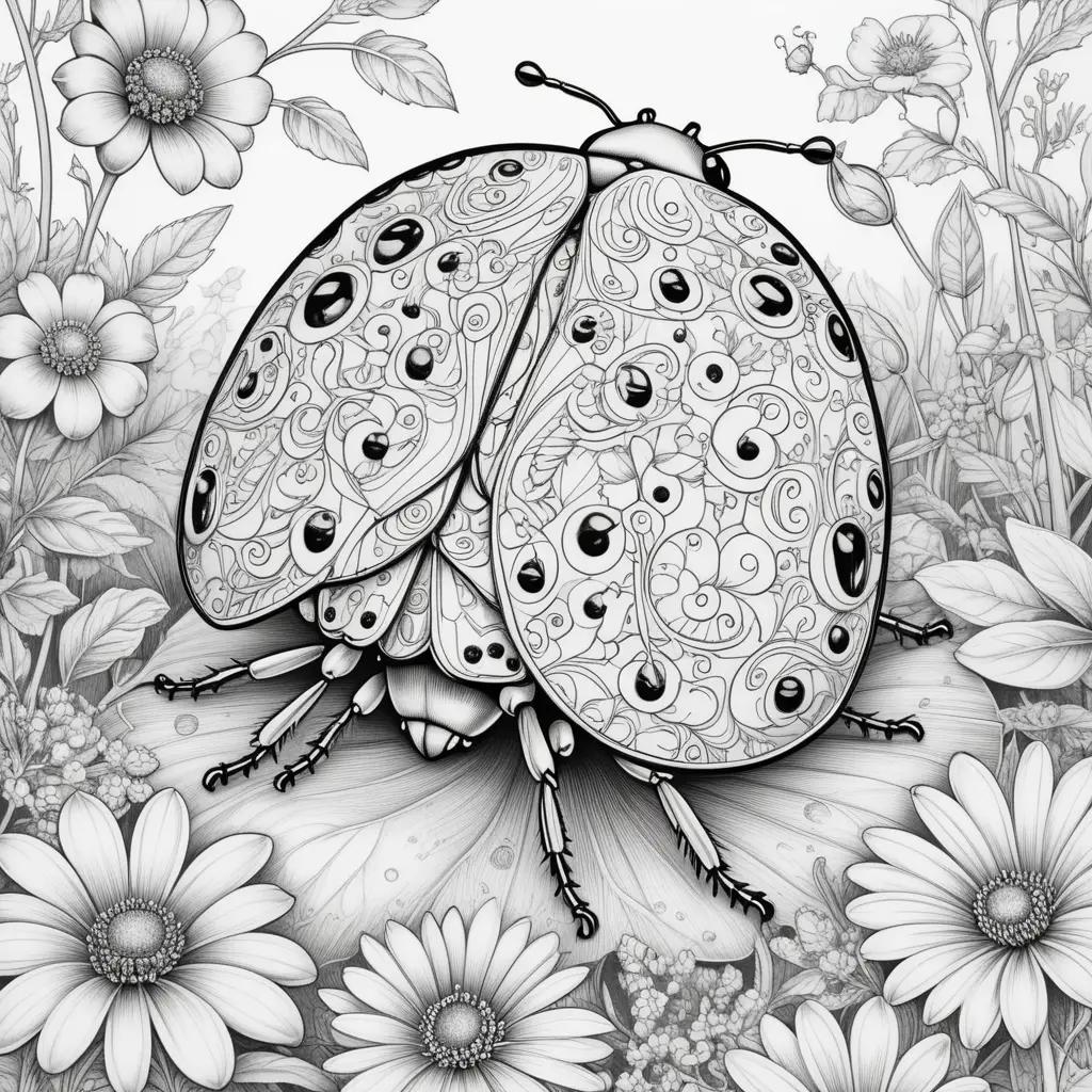 Coloring pages of ladybugs with black and white illustrations