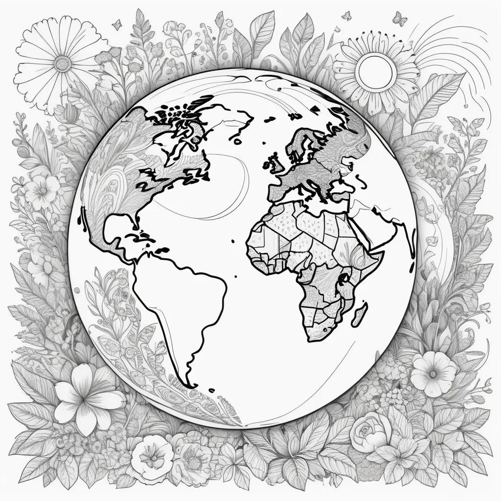 Coloring pages of the earth and flowers for Earth Day