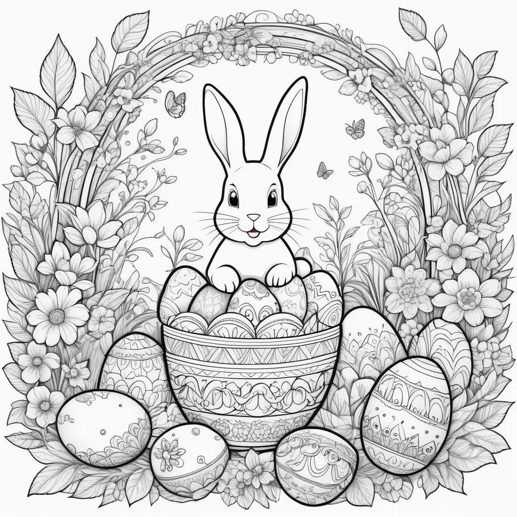 Coloring pages with a bunny and Easter eggs