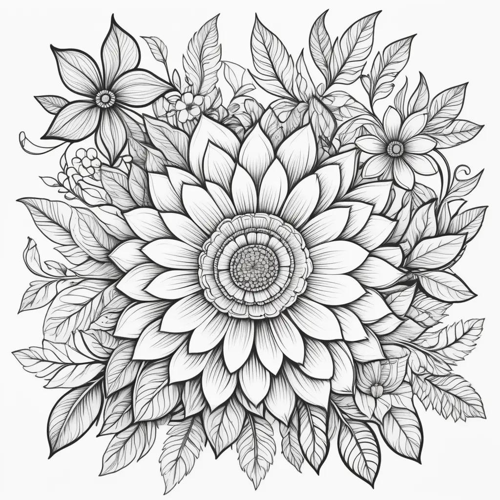 Coloring pages with a flower and leaves