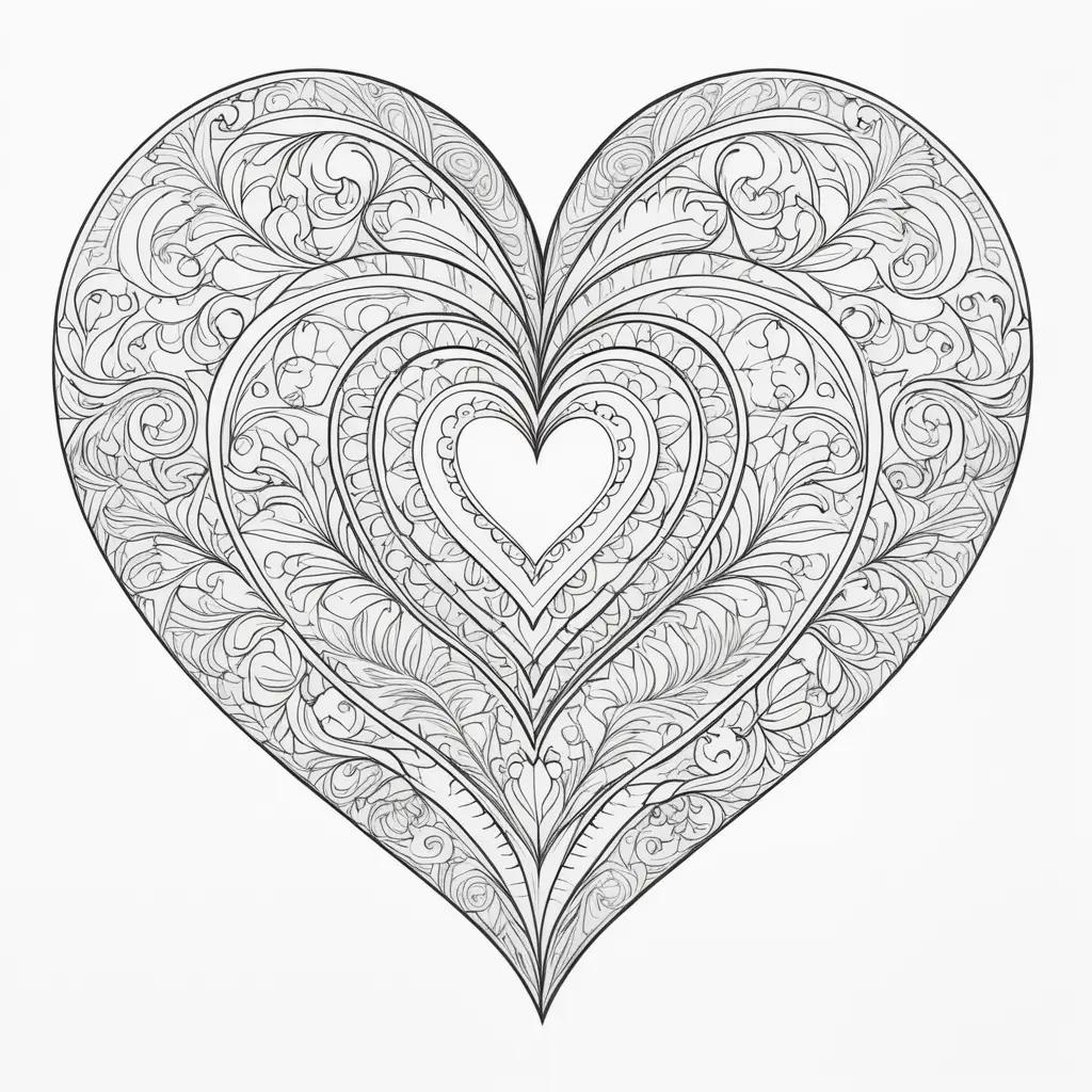 Coloring pages with a heart and a design