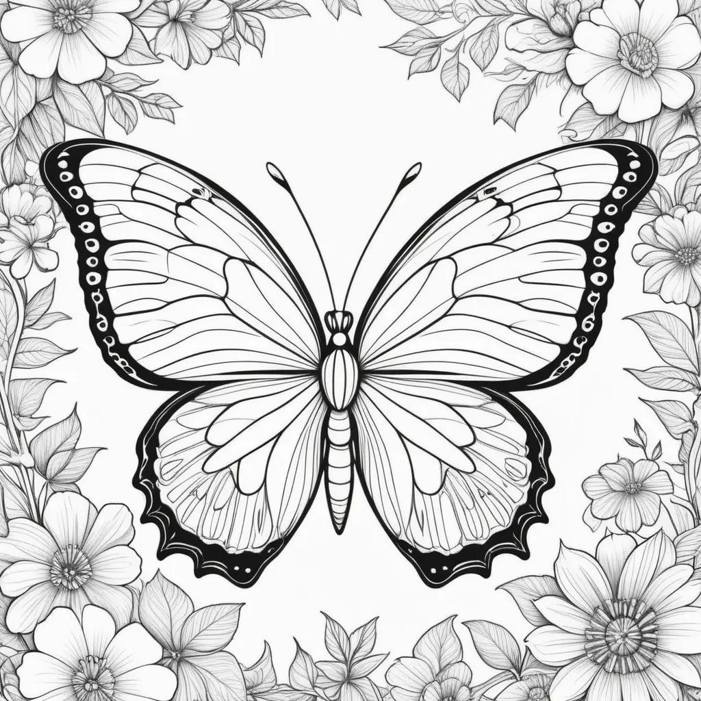 Coloring pages with black and white butterfly design