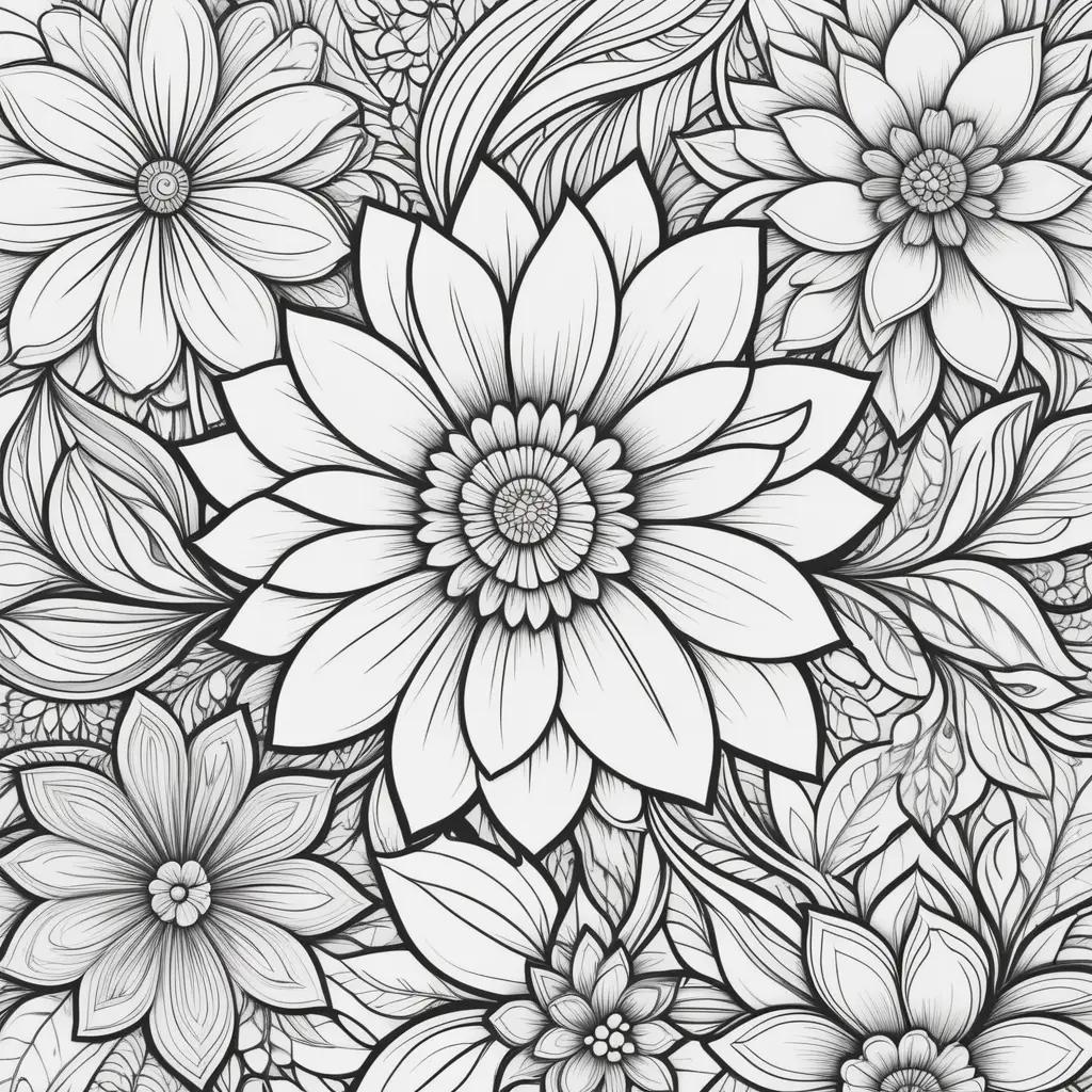 Coloring pages with black and white flowers