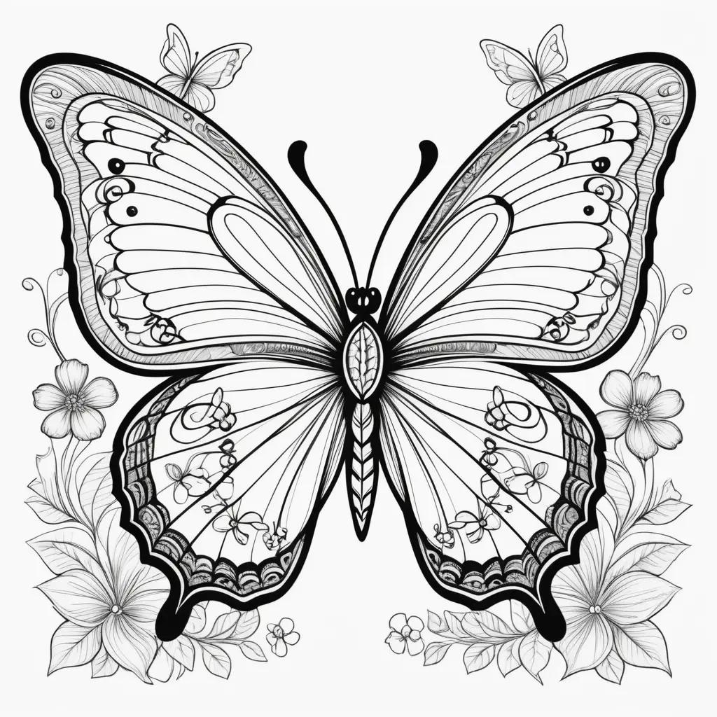 Coloring pages with butterflies and flowers for kids