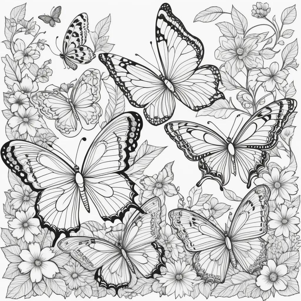 Coloring pages with butterflies and flowers