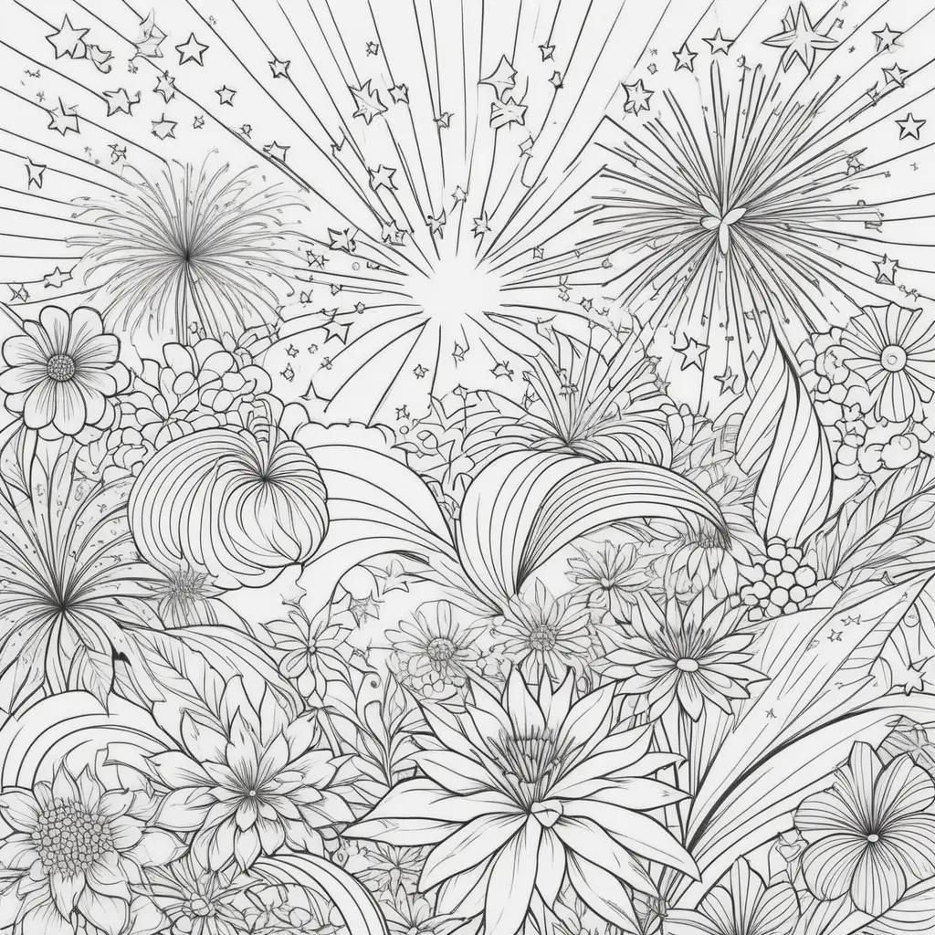 Coloring pages with fireworks and stars for the 4th of July