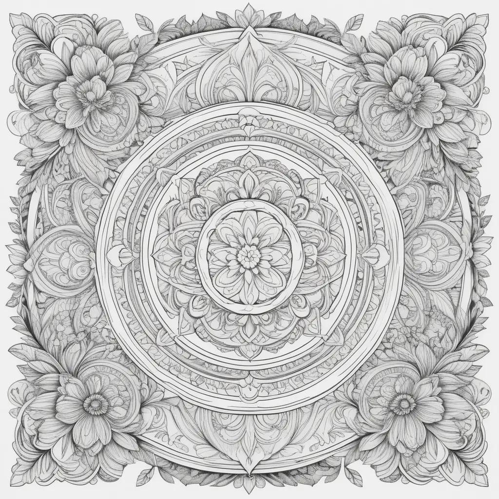 Coloring pages with floral designs in black and white