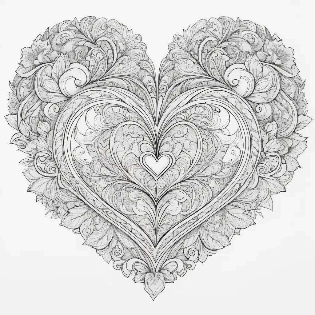 Coloring pages with intricate floral design of a heart