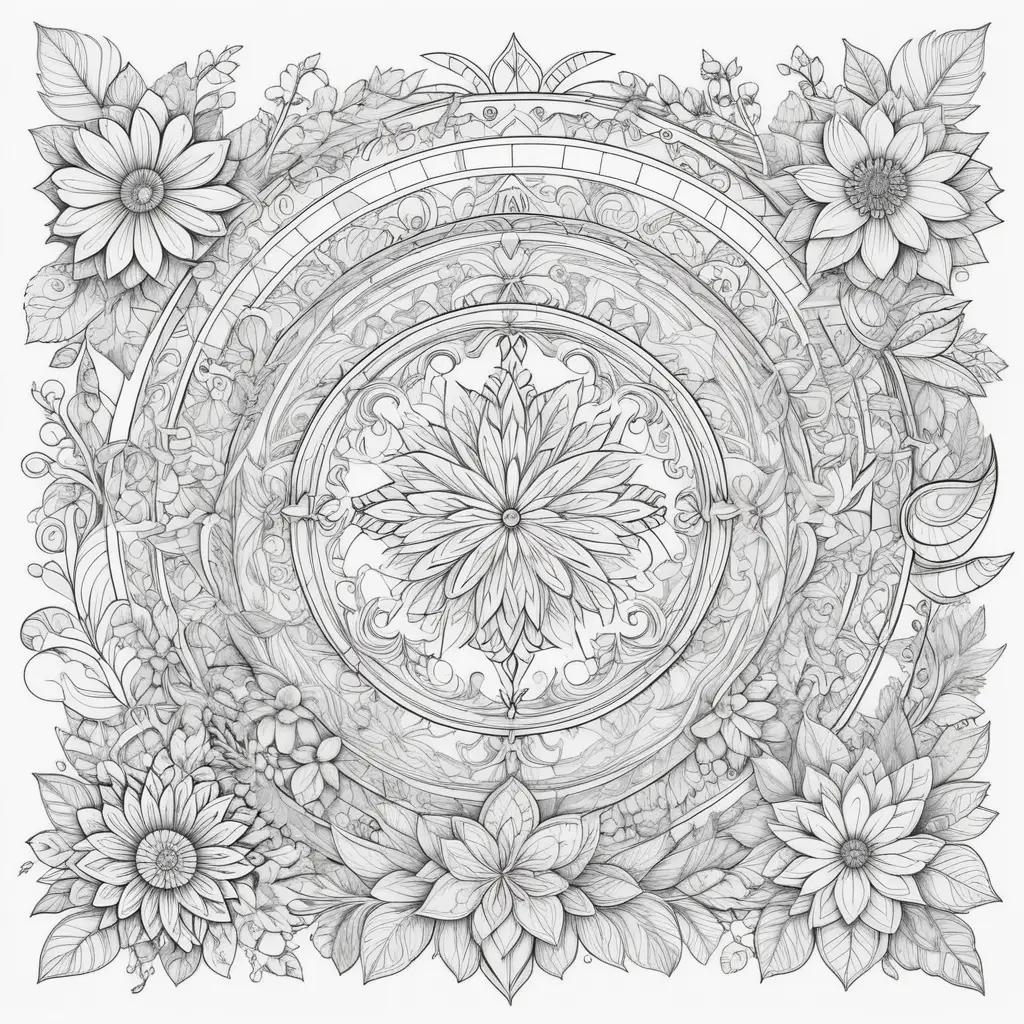 Coloring pages with numbers, flowers, and leaves