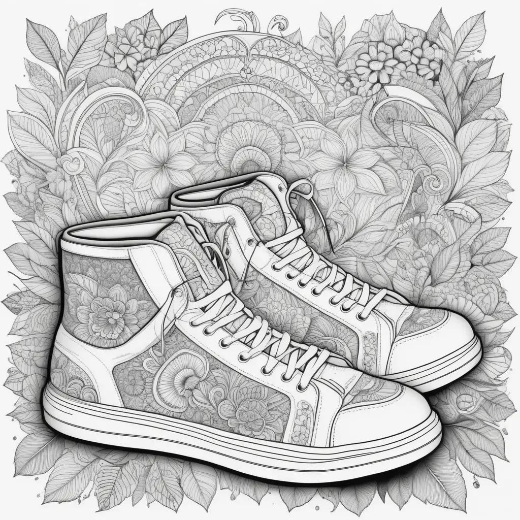 Coloring pages with shoes and flowers