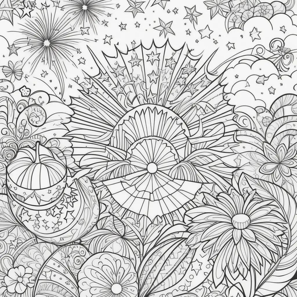 Coloring pages with stars and flowers for July 4th