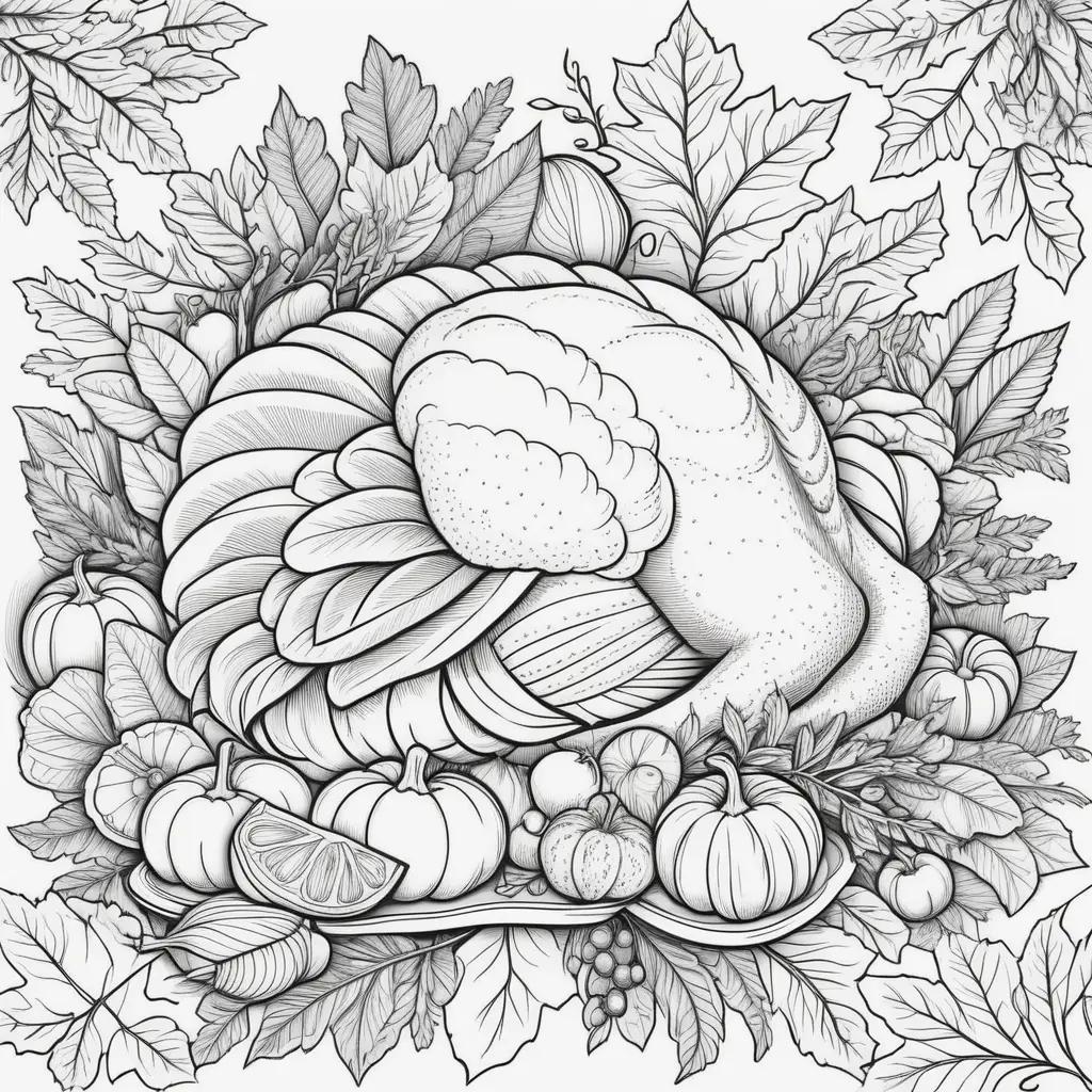 Coloring pages with turkey and leaves for free thanksgiving coloring