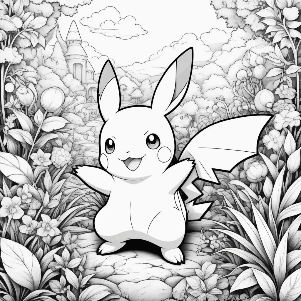 Colorless cartoon pokemon in a fantasy garden