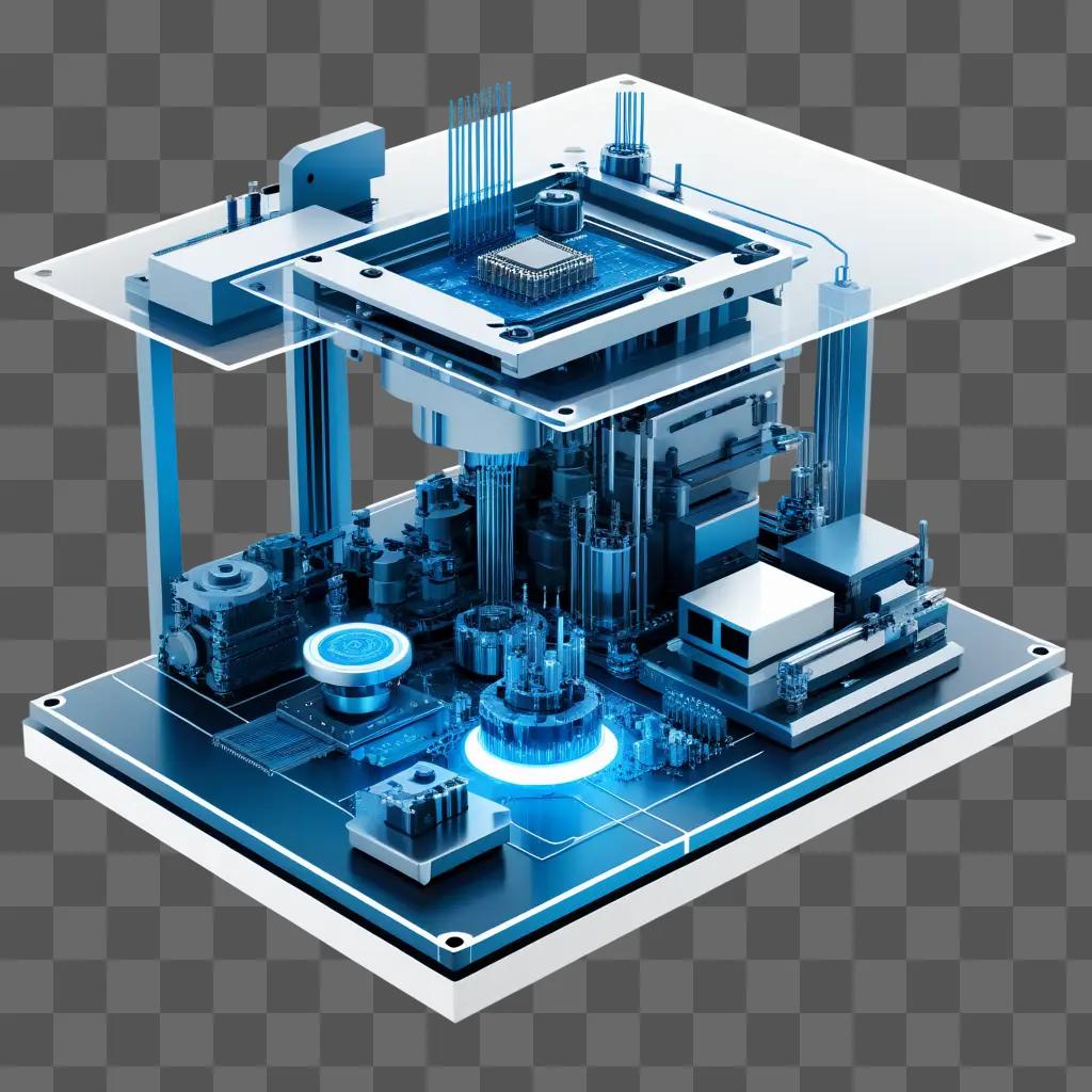 Complex electronic circuit diagram on a blue background