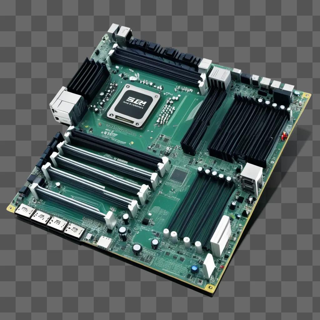 Computer board with CPU on a black background